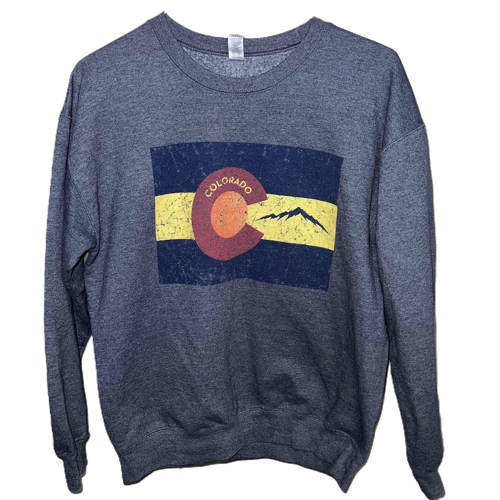 Unisex Heather Navy Colorado Flag Design Crewneck Sweatshirt Size M